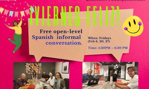 ¡Viernes Felices!: free in-person Spanish convo practice thumbnail