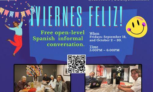 ¡Viernes Felices!: free in-person Spanish convo practice thumbnail